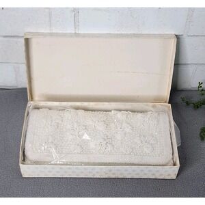 Vintage Hand Beaded Sequin Evening Bag Clutch Ivory Made in Hong‎ Kong 10"